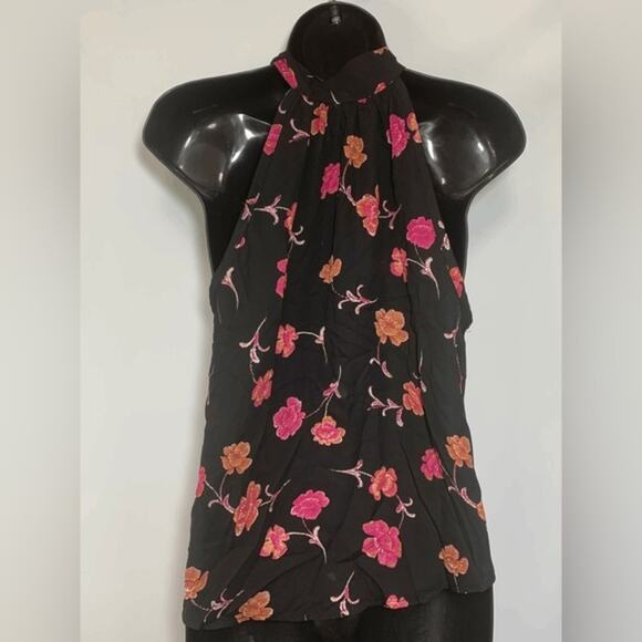 Gorgeous Paper Crane Halter Neck are Upscale Blouse Floral Print Top Sz M - Picture 2 of 11
